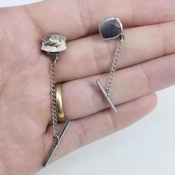 Vintage Set of 2 Silver Tone Tie Tack Pins, Swank, Square Shape, Estate - Picture 6 of 9